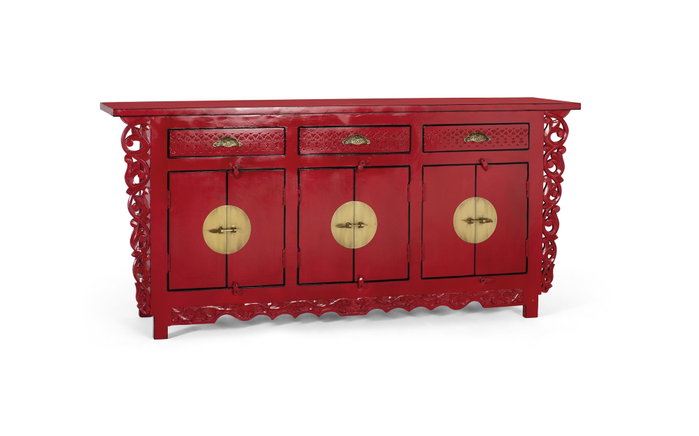 GINER Y COLOMER Buffet en bois de manguier avec 6 portes et 3 tiroirs, Rouge